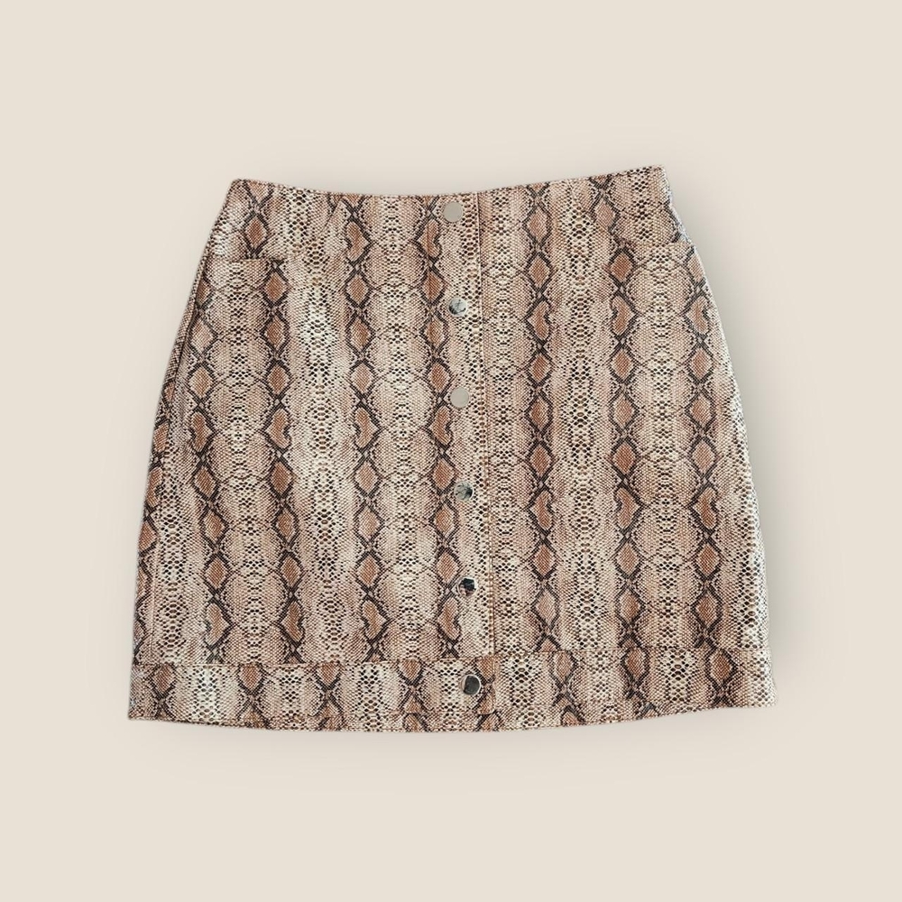 Topshop Brown and Cream Snake Print Mini Skirt